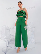 Ladies' Ruffle Layer Tie Strap Cami Top And Wide Leg Pants Set